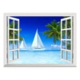 thumbnail image 1 of wall26 Removable Wall Sticker/Wall Mural - Beautiful Tropical Scenery of Sailboats on Beach and Palm Tree | Creative Window View Home Decor/Wall Decor - 36"x48", 1 of 6
