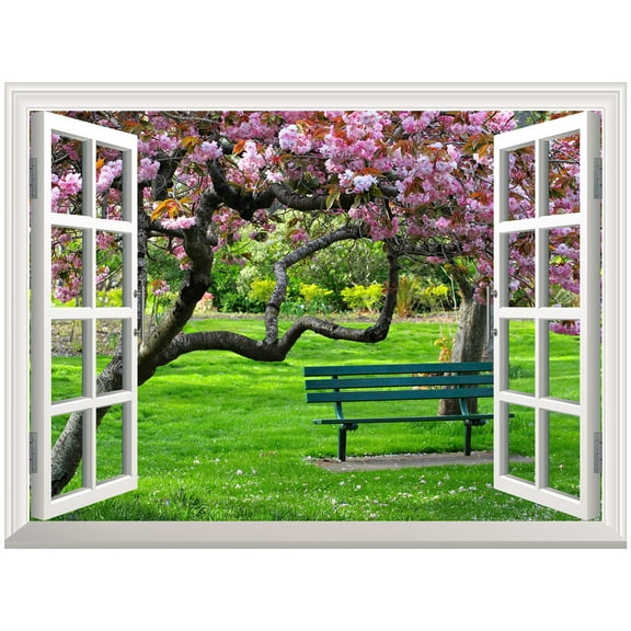 wall26 Removable Wall Sticker/Wall Mural - Cherry Blossom in Spring | Creative Window View Wall Decor - 36"x48"