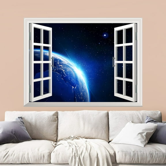 wall26 Removable Wall Sticker/Wall Mural - Earth with Blue Shining in Universe Space | Creative Window View Home Decor/Wall Decor - 24"x32"