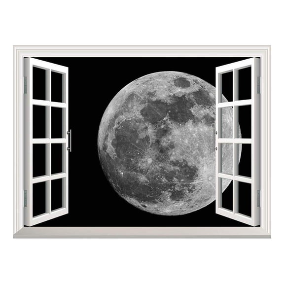 wall26 Removable Wall Sticker/Wall Mural - Full Moon Against Black Universe Space | Creative Window View Home Decor/Wall Decor - 24"x32"
