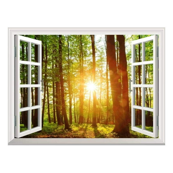 wall26 Removable Wall Sticker/Wall Mural - Majestic Sunset in The Forest | Creative Window View Home Decor/Wall Decor - 36"x48"