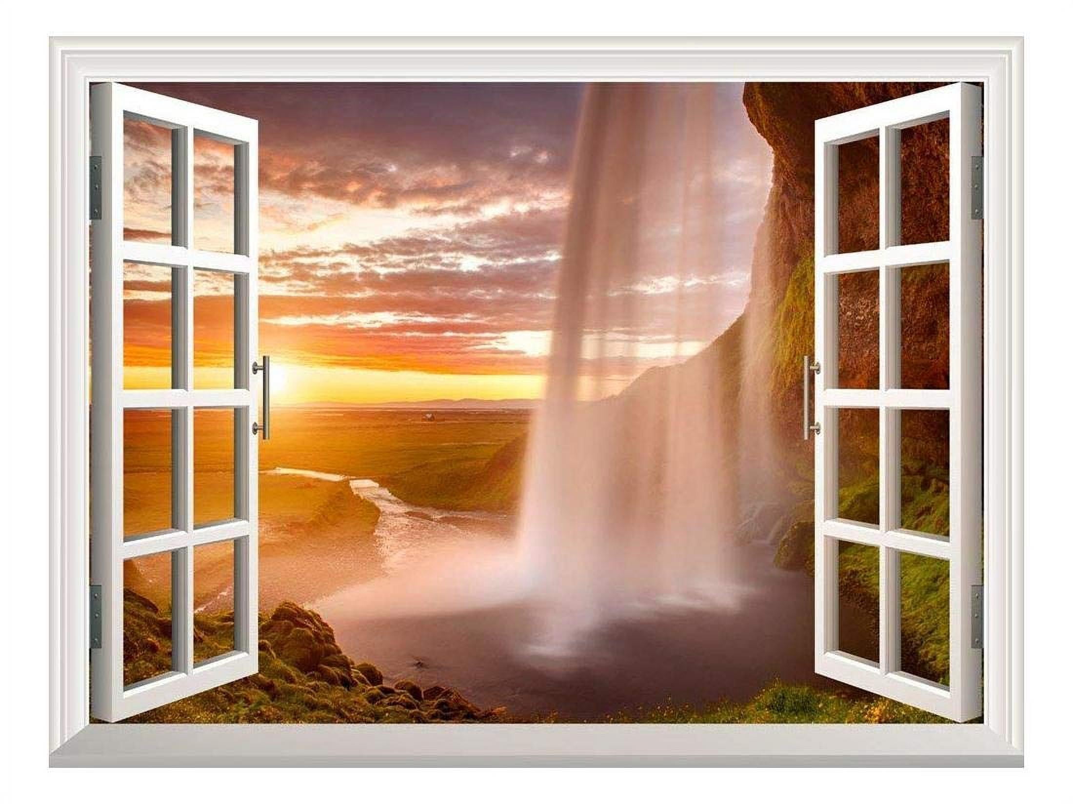 Wall26 Removable Wall Mural Sticker - Waterfall Lake Tahoe Scene, 36x48 Inches, Peel & Stick Window View Decor