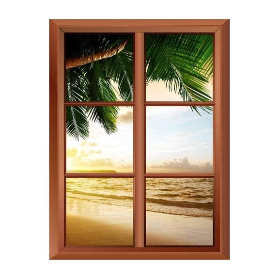 wall26 Removable Wall Sticker/Wall Mural - Palm Tree and Tropical Beach - Creative Window View Vinyl Sticker - 36"x48"