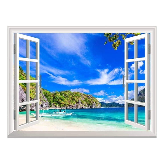 wall26 Removable Wall Sticker/Wall Mural - Panorama of Beautiful Beach in El Nido, Palawan, Philippines | Creative Window View Wall Decor - 36"x48"