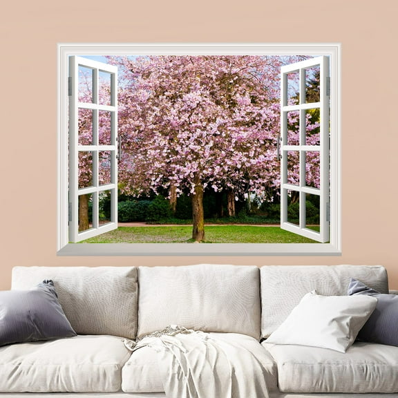 wall26 Removable Wall Sticker/Wall Mural - Sakura Flowers Blooming | Creative Window View Wall Decor - 24"x32"