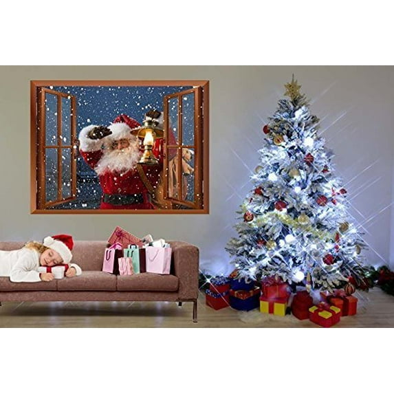 wall26 Removable Wall Sticker/Wall Mural, Santa Claus Carrying Gifts Outside of Window on Christmas Eve