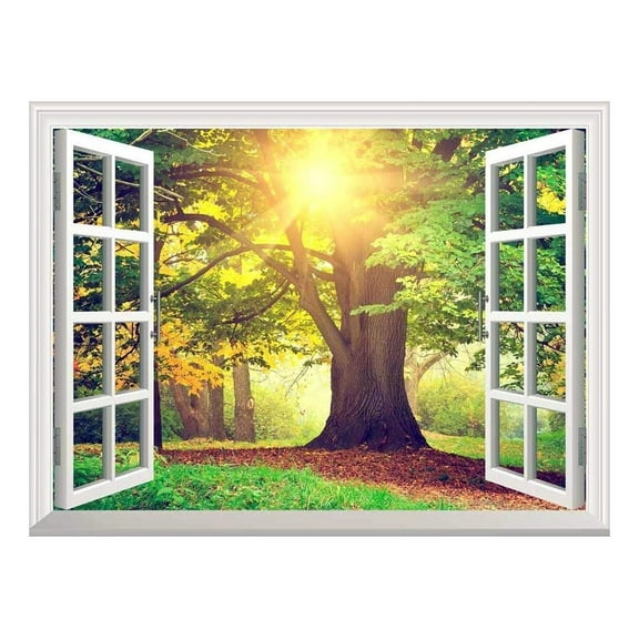 wall26 Removable Wall Sticker/Wall Mural - Sunrays Through Beautiful Tree | Creative Window View Wall Decor - 36"x48"