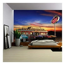 wall26 - Retro American Diner at Dusk - Removable Wall Mural | Self-Adhesive Large Wallpaper - 66x96 inches