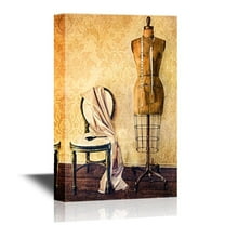wall26 Retro Style Canvas Wall Art - Antique Dress Form and Chair with Vintage Look - Gallery Wrap Modern Home Art | Ready to Hang - 16x24 inches