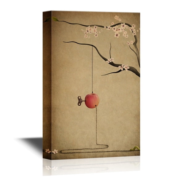 wall26 - Retro Style Canvas Wall Art - Apple with a Spring - Vintage Style Giclee Print Gallery Wrap Modern Home Art | Ready to Hang - 24x36 inches
