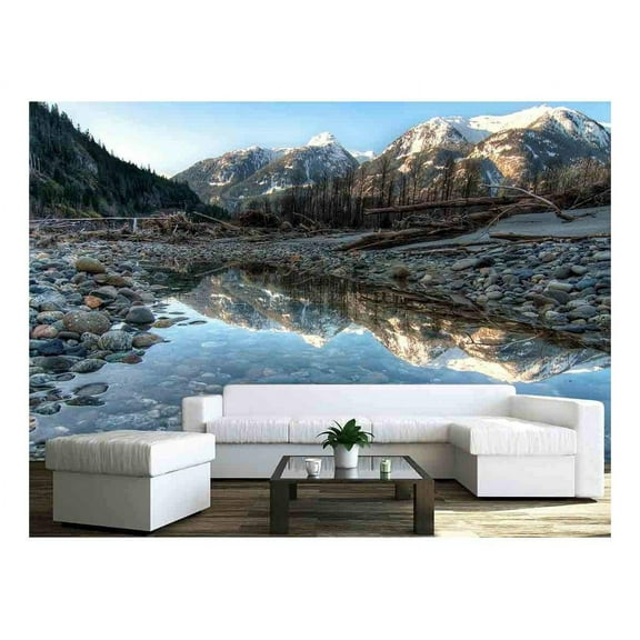 wall26 - River Side Pool Contains Perfect Mountain Reflect - Removable Wall Mural | Self-Adhesive Large Wallpaper - 66x96 inches
