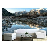 wall26 - River Side Pool Contains Perfect Mountain Reflect - Removable Wall Mural | Self-Adhesive Large Wallpaper - 66x96 inches