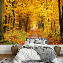 wall26 - Road in The Autumn Forest - Removable Wall Mural | Self-Adhesive Large Wallpaper - 66x96 inches