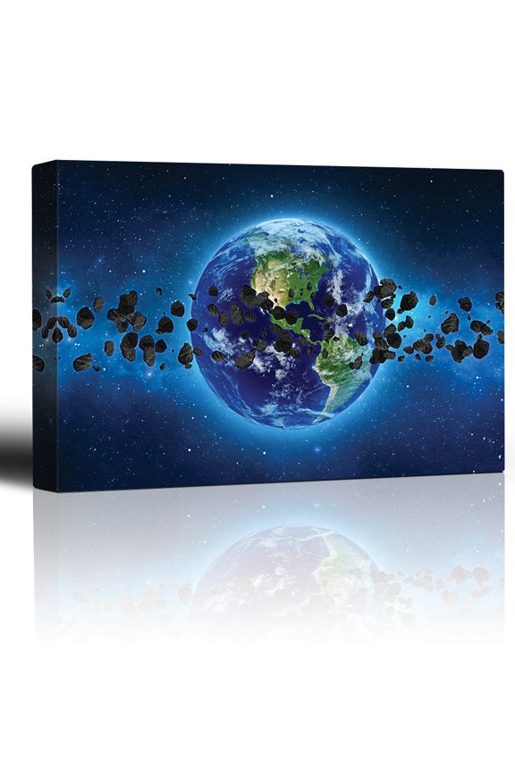 - Rocks Floating Around Planet Earth from Outerspace - Canvas Art Home Art - 16x24 inches