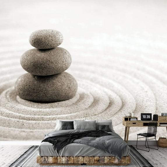 wall26 - Rocks Over a Rippled Sand Effect - Wall Mural, Removable Sticker, Home Decor - 100x144 inches