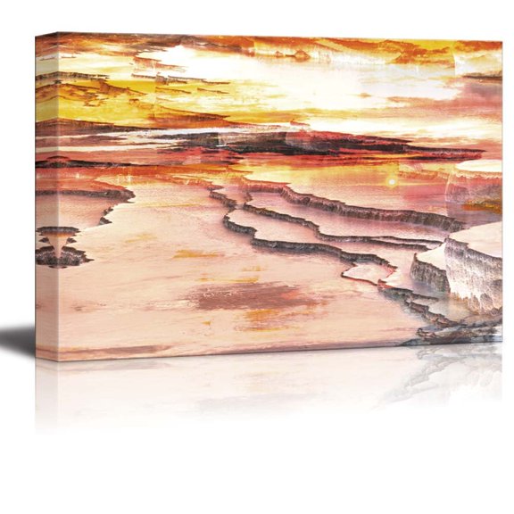 wall26 - Rocky Waves with Waterfalls and a Sunset Gradient Over It - Canvas Art Home Art - 16x24 inches