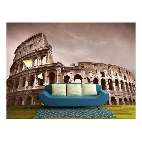 wall26 - Rome, Italy. Famous Colosseum, Flavian Amphitheatre. Ancient Landmark. Sepia Tone - Retro Monochrome Color Style - Removable Wall Mural | Self-Adhesive Large Wallpaper - 66x96 inches