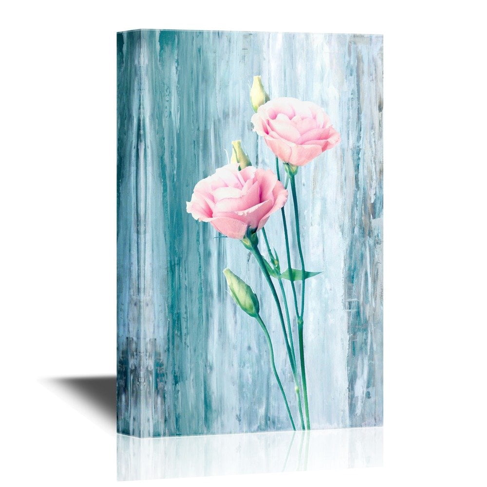 wall26 - Roses Canvas Wall Art - Pink Flowers on Vintage Blue ...