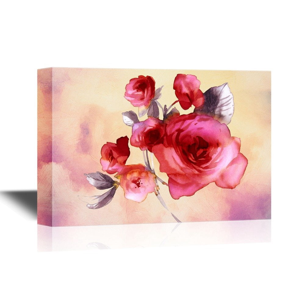 wall26 - Roses Canvas Wall Art - Watercolor Style Rose on Romantic Pink ...