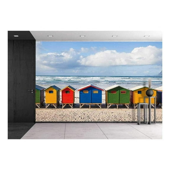 wall26 - Row of Brightly Colored Huts in Muizenberg Beach. Muizenberg, Cape Town. South Africa - Removable Wall Mural | Self-Adhesive Large Wallpaper - 100x144 inches