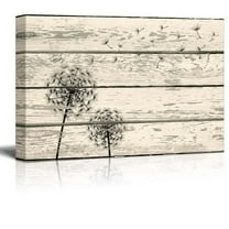 wall26 Rustic Canvas Prints Wall Art - Dandelion Artwork on Vintage Wood Board Background Stretched Canvas Wrap. Ready to Hang - 32" x 48"