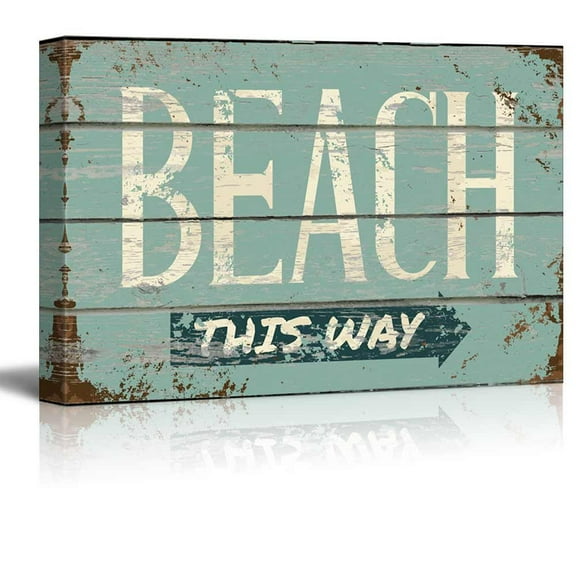 wall26 - Rustic Directional Beach Sign - Canvas Art Home Art - 16x24 inches