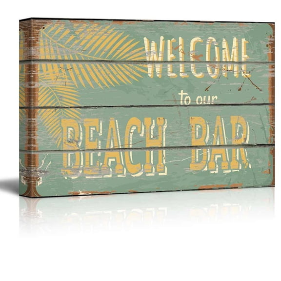 wall26 - Rustic Wooden Welcome to Our Beach Bar Sign - Canvas Art Home Art - 16x24 inches