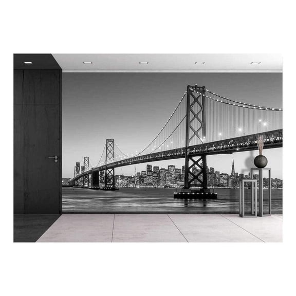 wall26 - San Francisco Skyline and Bay Bridge at Sunset, California USA - Removable Wall Mural | Self-Adhesive Large Wallpaper - 66x96 inches