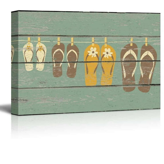 wall26 - Sandles with a Rustic Wooden Background - Canvas Art Wall Decor-32 x48