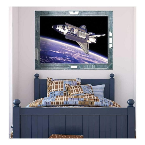 wall26 - Science Fiction ViewPort - Decal - A View of The Space Shuttle Flying - Wall Mural, Removable Sticker, Home Decor - 24x32 inches