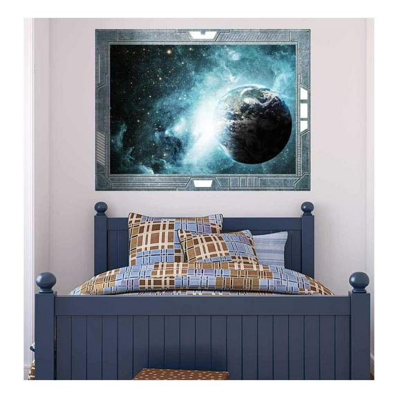 wall26 - Science Fiction ViewPort - Decal - Earth Surrounded by Amazing Galaxies - Wall Mural, Removable Sticker, Home Decor - 36x48 inches