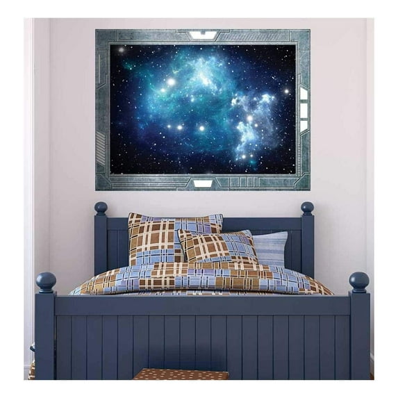 wall26 - Science Fiction ViewPort - Decal - View into a Space Galazy of Blue - Wall Mural, Removable Sticker, Home Decor - 36x48 inches