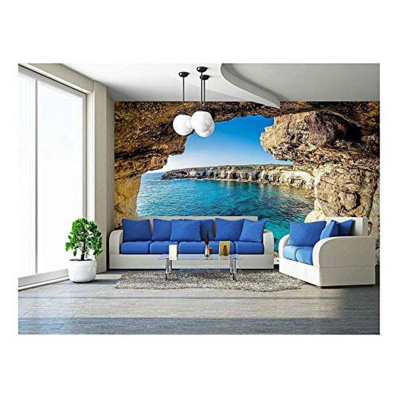 wall26 - Sea Caves Near Ayia Napa, Cyprus. - Removable Wall Mural | Self-Adhesive Large Wallpaper - 100x144 inches