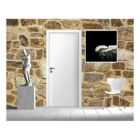 wall26 - Seamless Ashlar Old Stone Wall Texture Background - Removable Wall Mural | Self-Adhesive Large Wallpaper - 66x96 inches