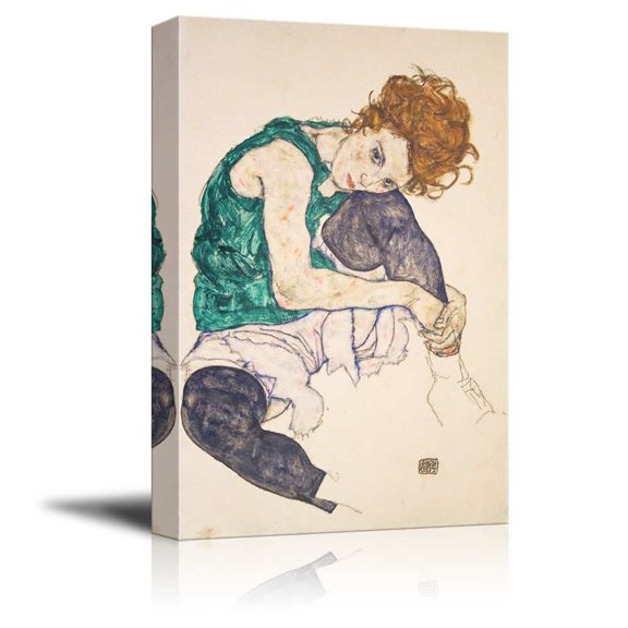 wall26 - Seated Woman with Bent Knee by Egon Schiele - Canvas Print Wall Art Famous Painting Reproduction - 24" x 36"