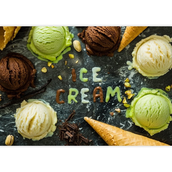 wall26 - Selection of Colorful Ice Cream Scoops in White Bowls, Copy Space - Removable Wall Mural | Self-Adhesive Large Wallpaper - 100x144 inches