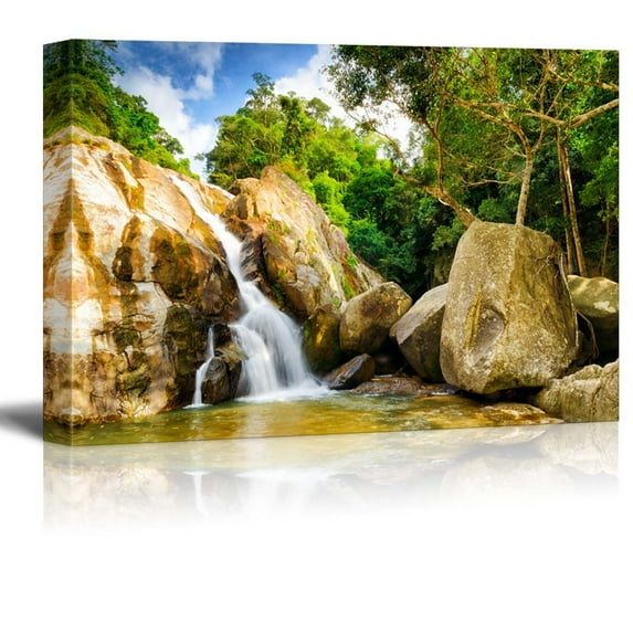wall26 - Serene Rocky Waterfall Surrounded by Trees - Canvas Art Home Art - 32x48 inches