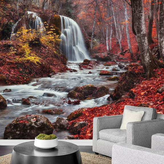 wall26 - Silver Stream Waterfall - Removable Wall Mural | Self-Adhesive Large Wallpaper - 66x96 inches