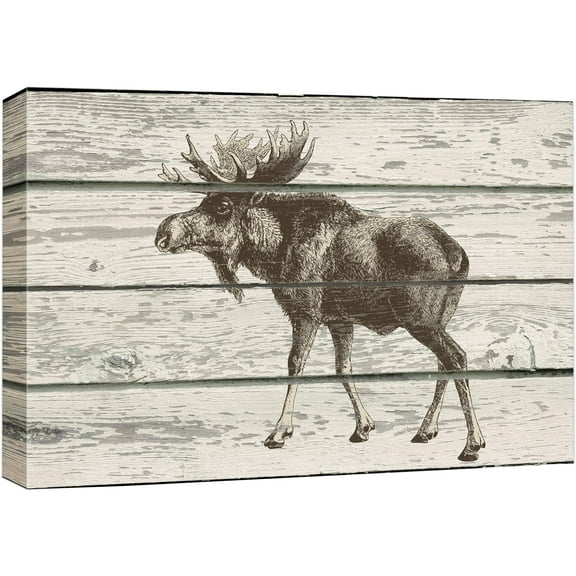 wall26 - Sketched Drawing of a Moose on a Rustic Background - Canvas Art Home Art - 16x24 inches