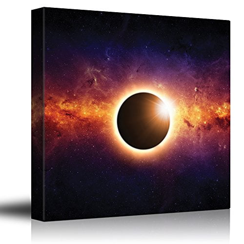 wall26 - Solar Eclipse on a Colorful Starry Galaxy - Canvas Art Home Art - 24x24 inches