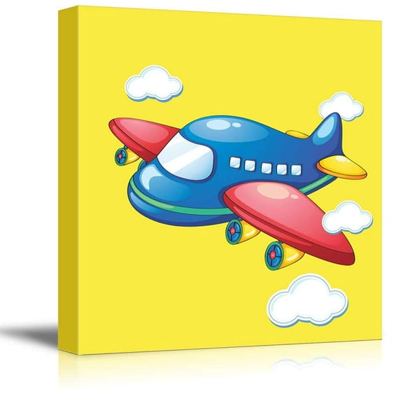 wall26 - Square Canvas Wall Art - Blue Airplane - Kid's Room/Nursery Wall Art Vibrant Color & Ready to Hang - 16x16 inches