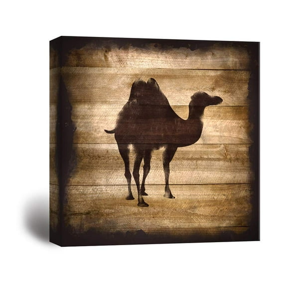 wall26 - Square Canvas Wall Art - Camel Silhouette on Rustic Wood Board Texture Background - Giclee Print Gallery Wrap Modern Home Art Ready to Hang - 24x24 inches