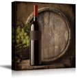 thumbnail image 1 of wall26 - Square Canvas Wall Art - Country Style Wine Bottle with Grapes and Wooden Barrel - Giclee Print Gallery Wrap Modern Home Art Ready to Hang - 16x16 inches, 1 of 4