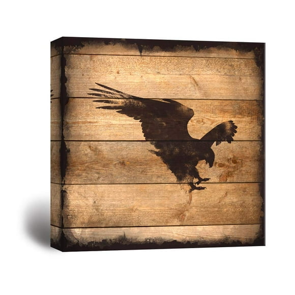 wall26 - Square Canvas Wall Art - Eagle Silhouette on Rustic Wood Board Texture Background - Giclee Print Gallery Wrap Modern Home Art Ready to Hang - 12x12 inches