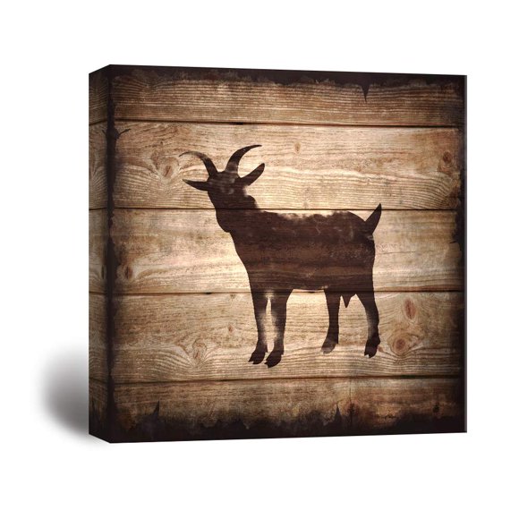 wall26 - Square Canvas Wall Art - Goat Silhouette on Rustic Wood Board Texture Background - Giclee Print Gallery Wrap Modern Home Art Ready to Hang - 12x12 inches