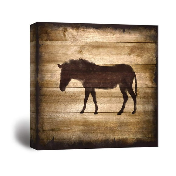 wall26 - Square Canvas Wall Art - Horse Silhouette on Rustic Wood Board Texture Background - Giclee Print Gallery Wrap Modern Home Art Ready to Hang - 16x16 inches