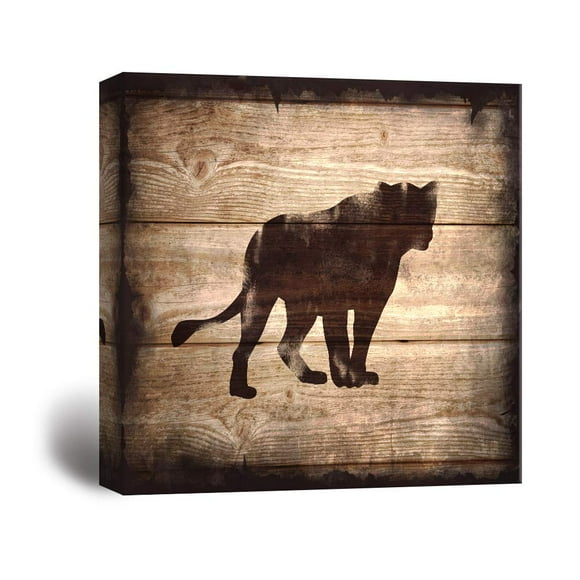 wall26 - Square Canvas Wall Art - Lion Silhouette on Rustic Wood Board Texture Background - Giclee Print Gallery Wrap Modern Home Art Ready to Hang - 12x12 inches