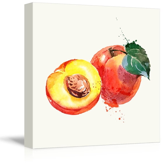 wall26 - Square Canvas Wall Art - Peach Watercolor | Fruits Watercolor Art and Illustrations - Giclee Print Gallery Wrap Modern Home Art Ready to Hang - 16x16 inches