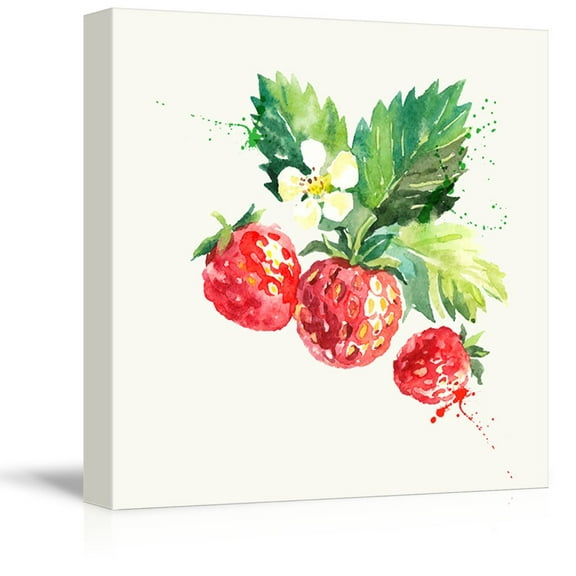 wall26 - Square Canvas Wall Art - Strawberry Watercolor | Fruits Watercolor Art and Illustrations - Giclee Print Gallery Wrap Modern Home Art Ready to Hang - 24x24 inches