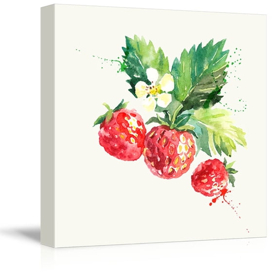 wall26 - Square Canvas Wall Art - Strawberry Watercolor | Fruits Watercolor Art and Illustrations - Giclee Print Gallery Wrap Modern Home Art Ready to Hang - 16x16 inches
